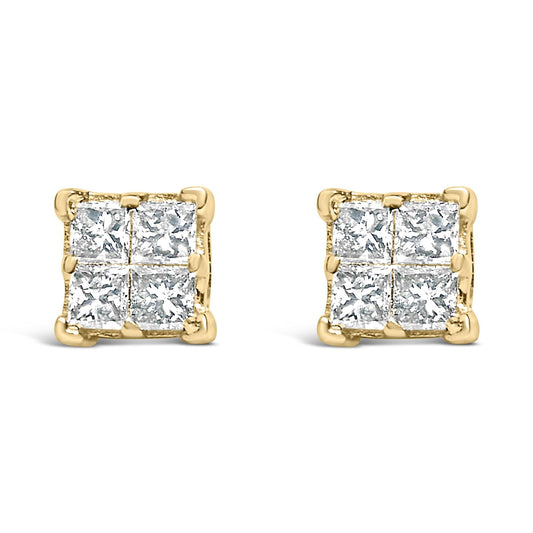 14K Yellow Gold 1/2 Cttw Invisible Set Princess Diamond Composite Square Stud Earring (K-L Color, SI1-SI2 Clarity)-1