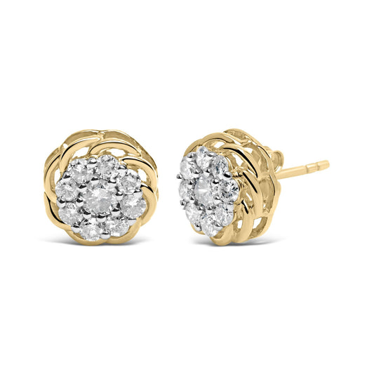 10K Yellow Gold Plated .925 Sterling Silver 1/2 Cttw Diamond Cluster Stud Earrings (J-K Color, I2-I3 Clarity)-1