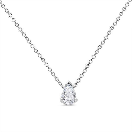 14K White Gold 1/2 Cttw Lab Grown Pear Shape Solitaire Diamond Pendent 18" Necklace (F-G Color, VS2-SI1 Clarity)-1