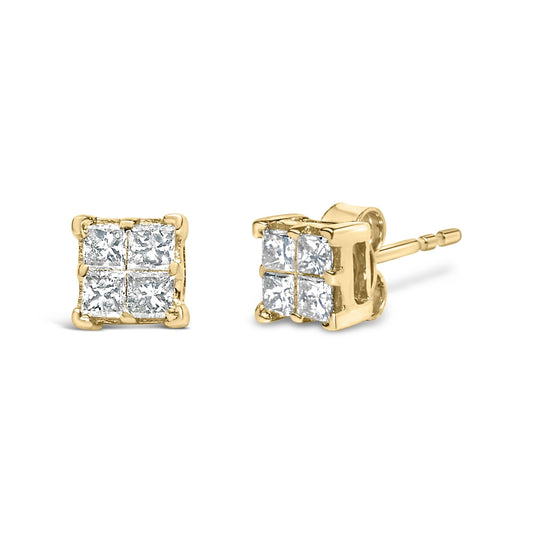 14K Yellow Gold 1/2 Cttw Invisible Set Princess Diamond Composite Square Stud Earring (K-L Color, SI1-SI2 Clarity)-0