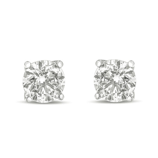 14K Gold 1.0 Carat Round Brilliant Cut Lab Grown Diamond 4-Prong Classic Solitaire Stud Earrings-0