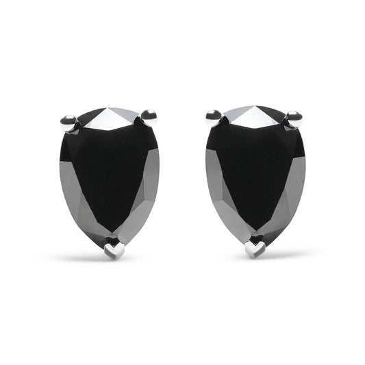 14K White Gold 2.00 Cttw Pear Cut Black Diamond Stud Earrings-0