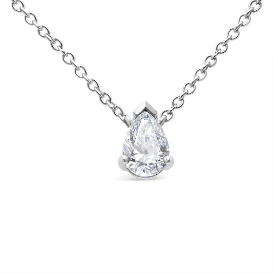 14K White Gold 1/2 Cttw Lab Grown Pear Shape Solitaire Diamond Pendent 18" Necklace (F-G Color, VS2-SI1 Clarity)-0