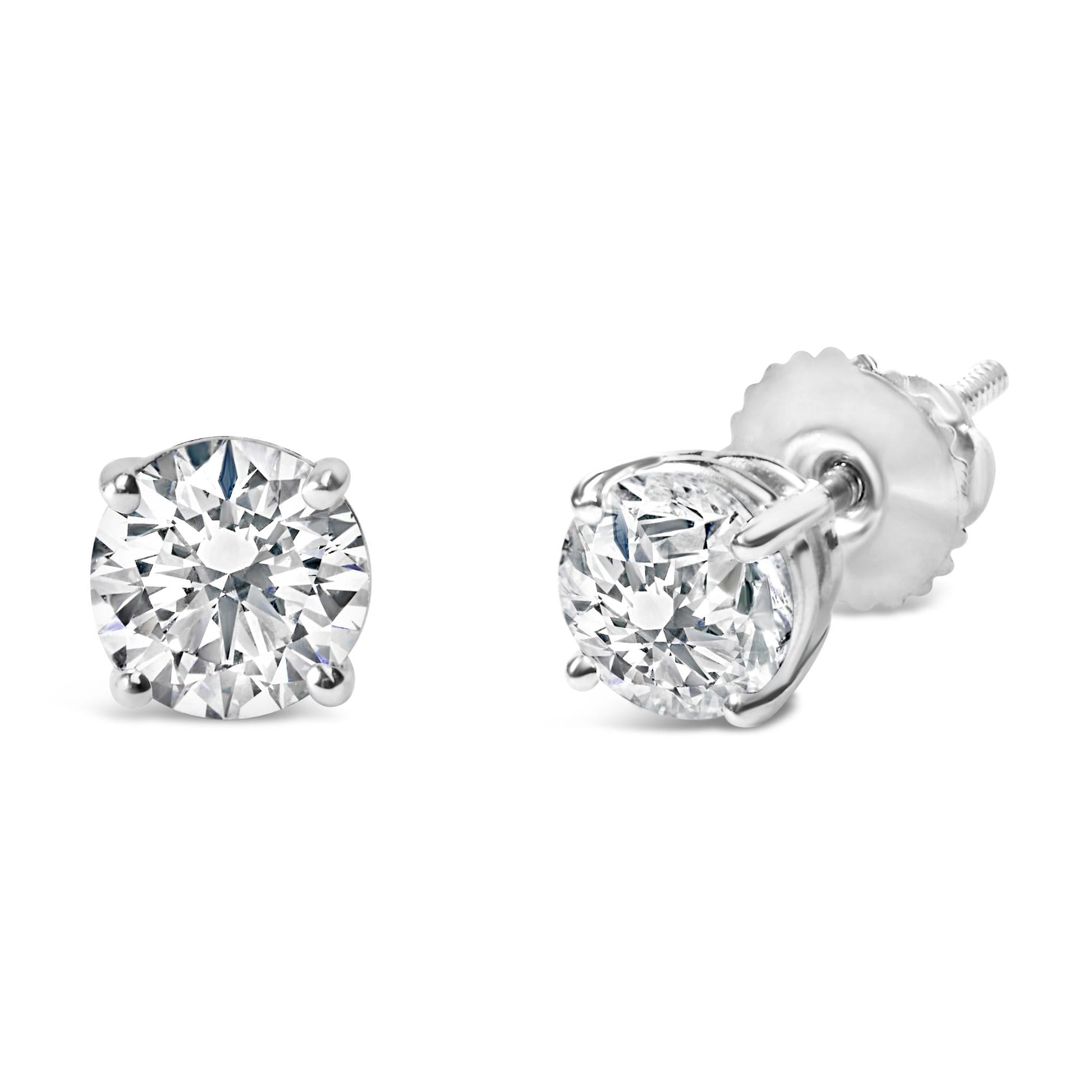 14K Gold 1.0 Carat Round Brilliant Cut Lab Grown Diamond 4-Prong Classic Solitaire Stud Earrings-4