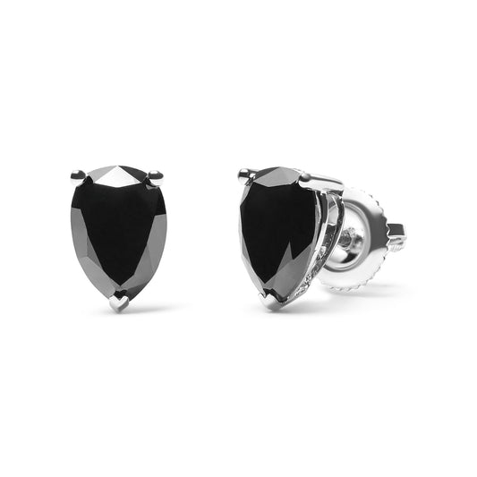 14K White Gold 2.00 Cttw Pear Cut Black Diamond Stud Earrings-1