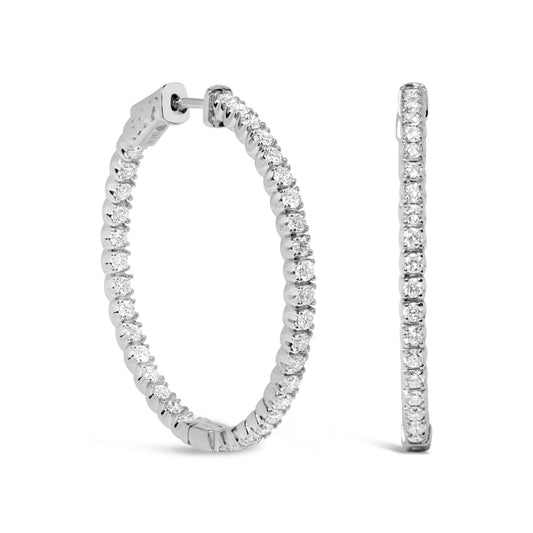 14K White Gold 1 3/4 Cttw Lab Grown Diamond Inside Out Hoop Earrings (G-H Color, VS2-SI1 Clarity)-1